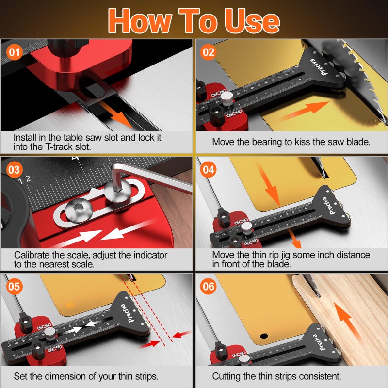 Preciva Thin Rip Table Saw Jig - 3 Pulleys Thin Rip Jig for Making Repetitive Narrow Strip Cuts  Table Saw Guide Fits for 3/8 x 3/4  U Slot and 1/4 x 3/8  T Slot - Image 5